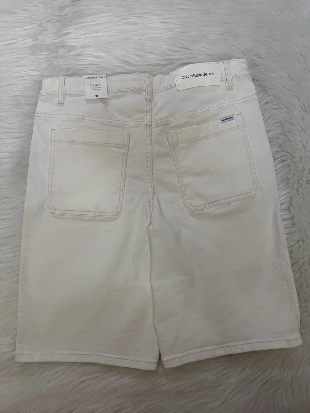 Calvin Klein Jeans Off White Loose Fit Denim Shorts Sz 18
